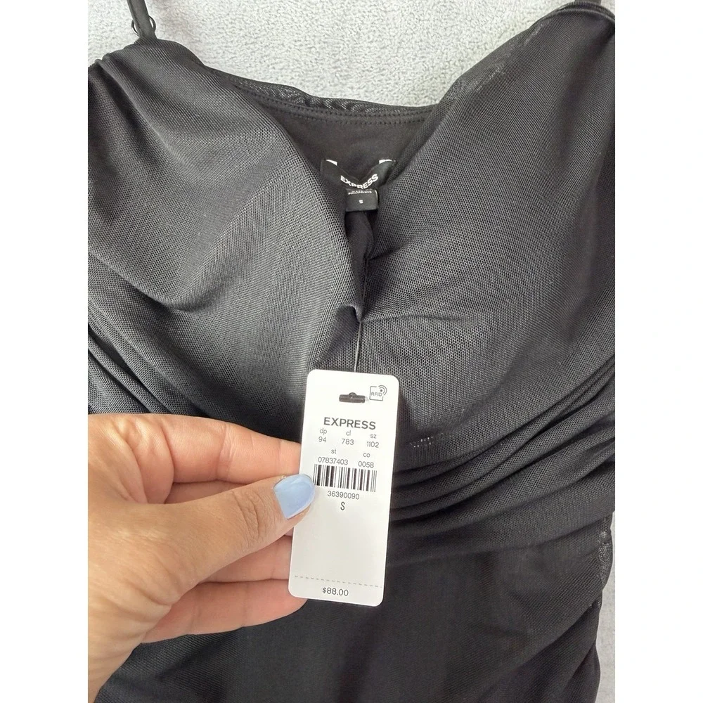Express Women's Body‎ Contour Mesh Ruched Midi Black Dress Club Party Small NWT